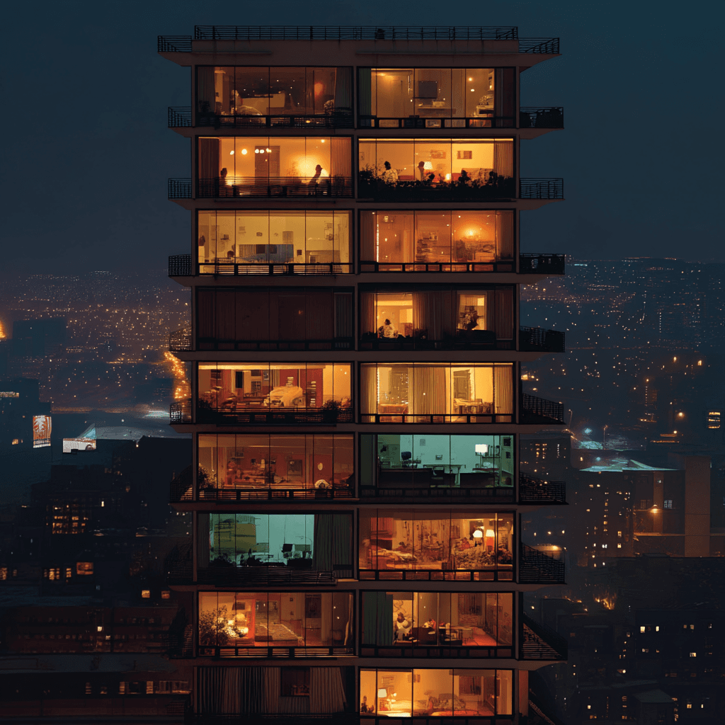 Apartment building at night