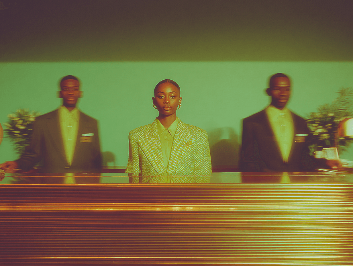 Three figures in a cinematic composition