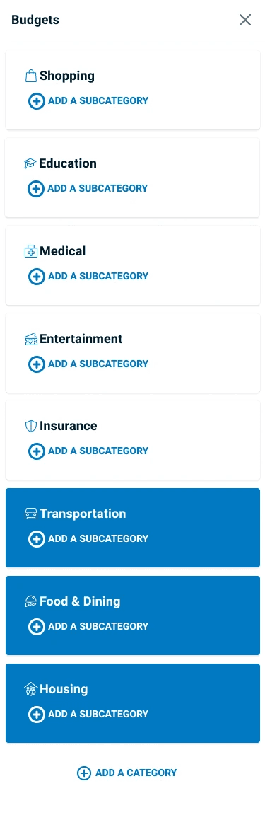 Category customization with add subcategory actions