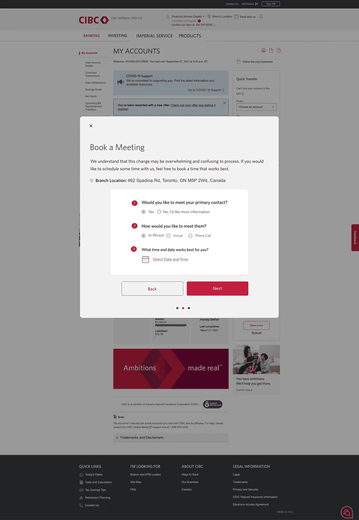 Book a meeting screen