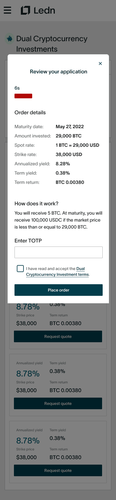 Mobile Dual Cryptocurrency Investments review application bottom sheet
