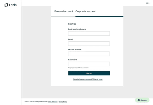 Tabbed account type selection