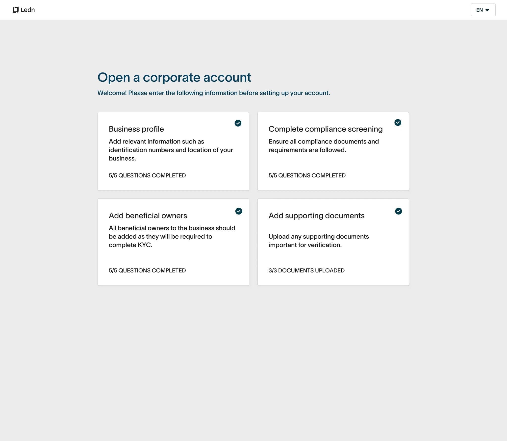 Completed onboarding ready for compliance review