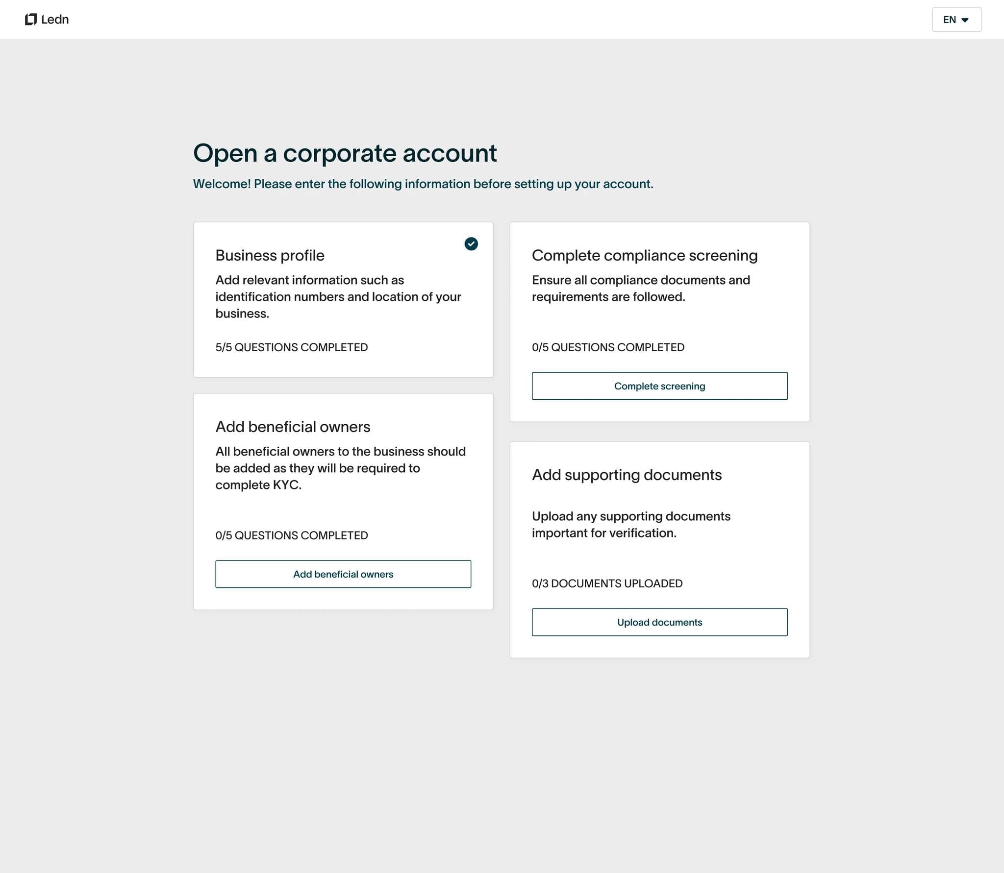 Corporate onboarding dashboard with task progress