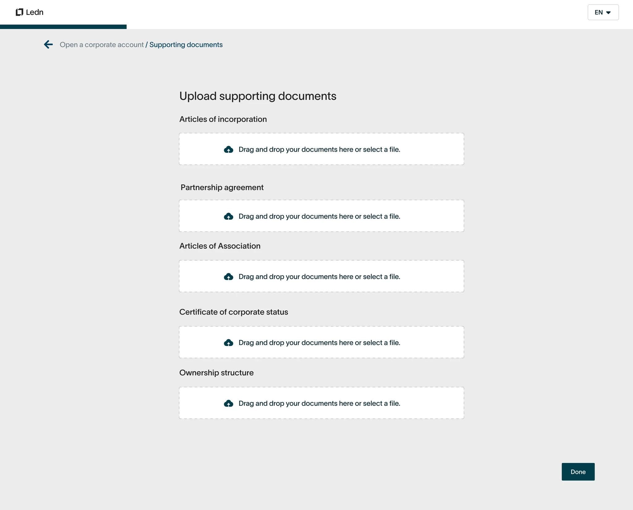 Document upload flows for corporate verification