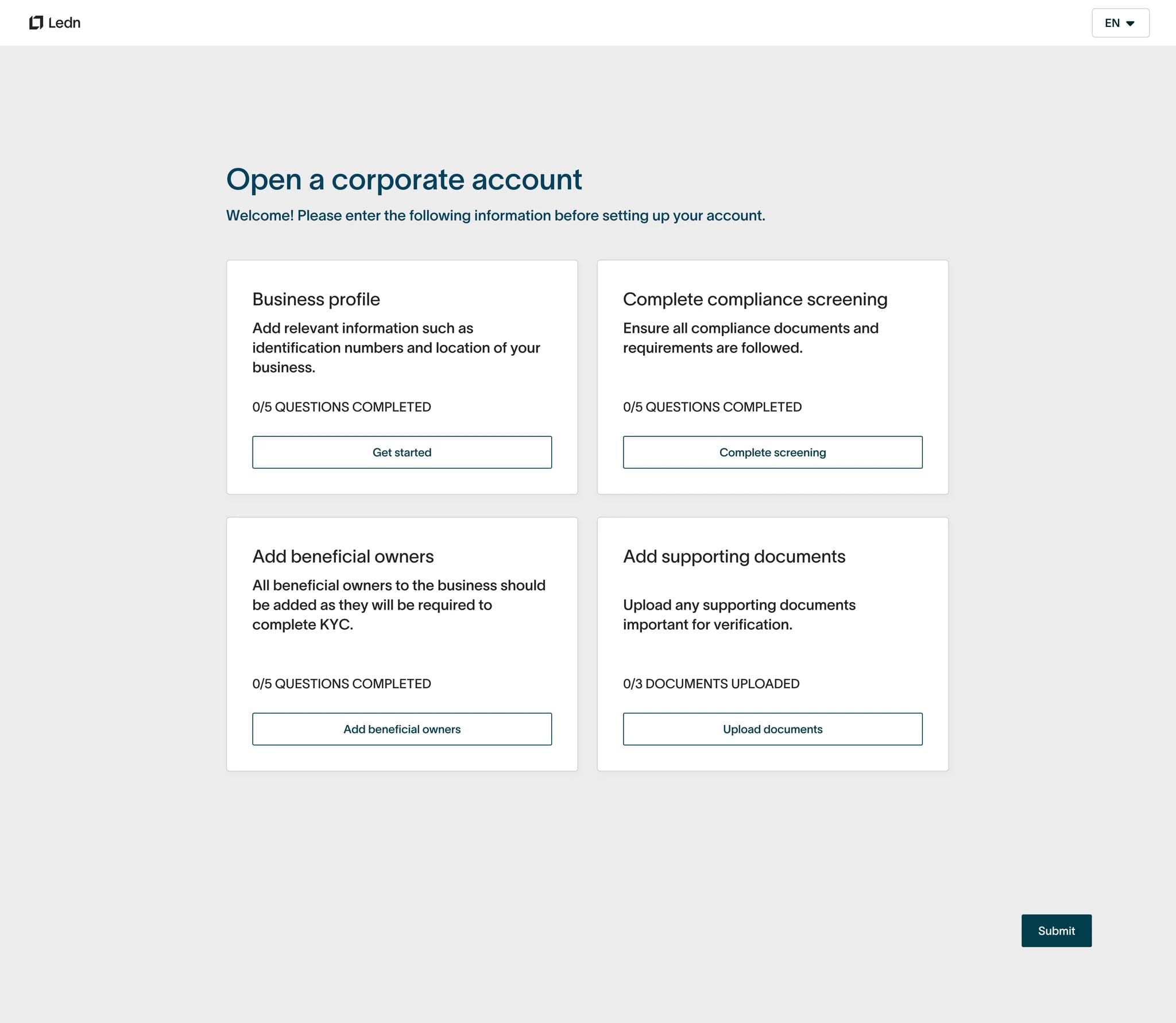 Business account registration form