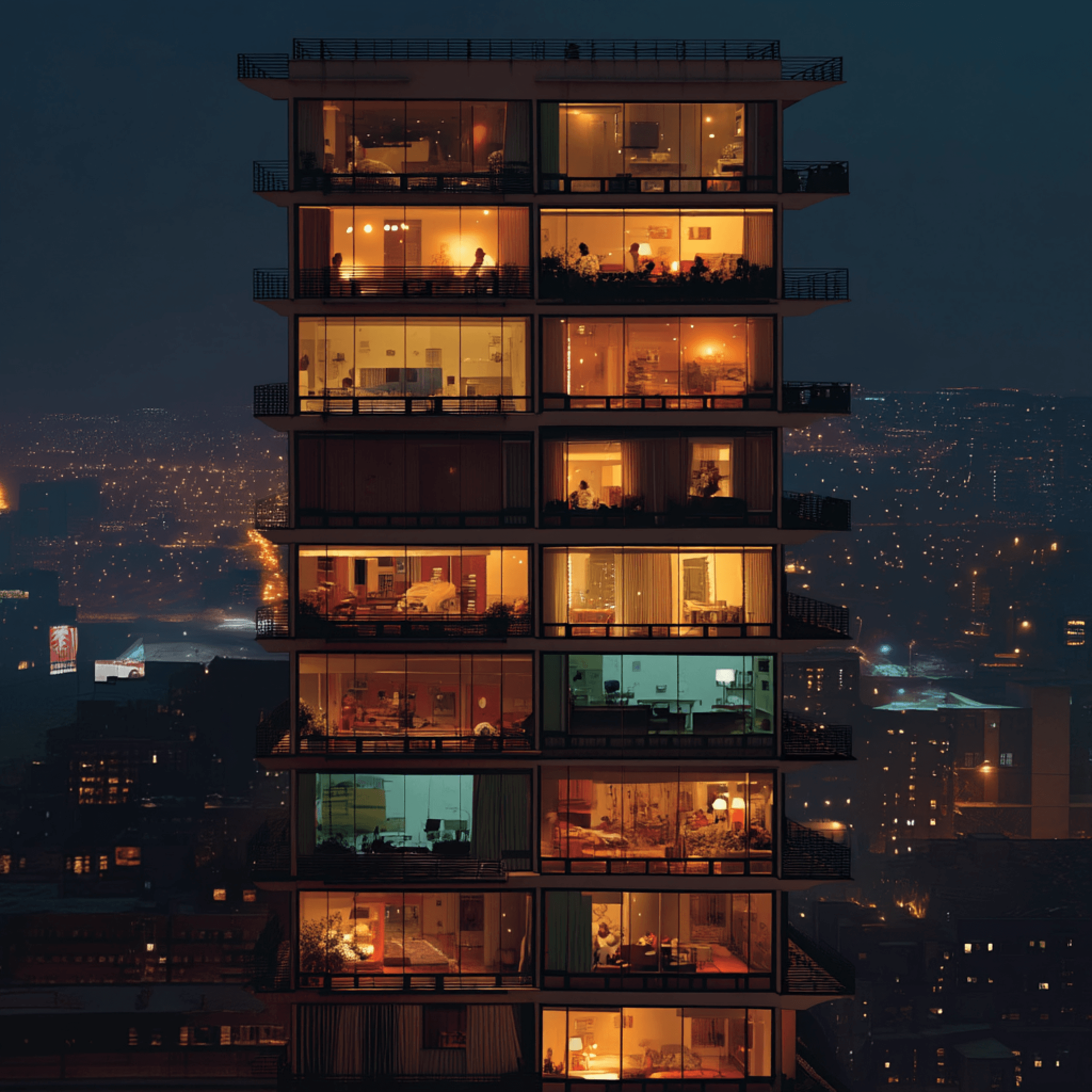 Apartment building at night