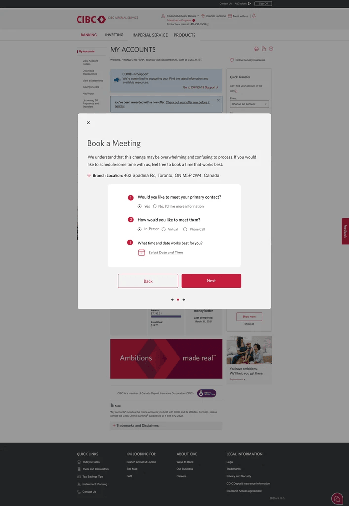 Book a meeting screen
