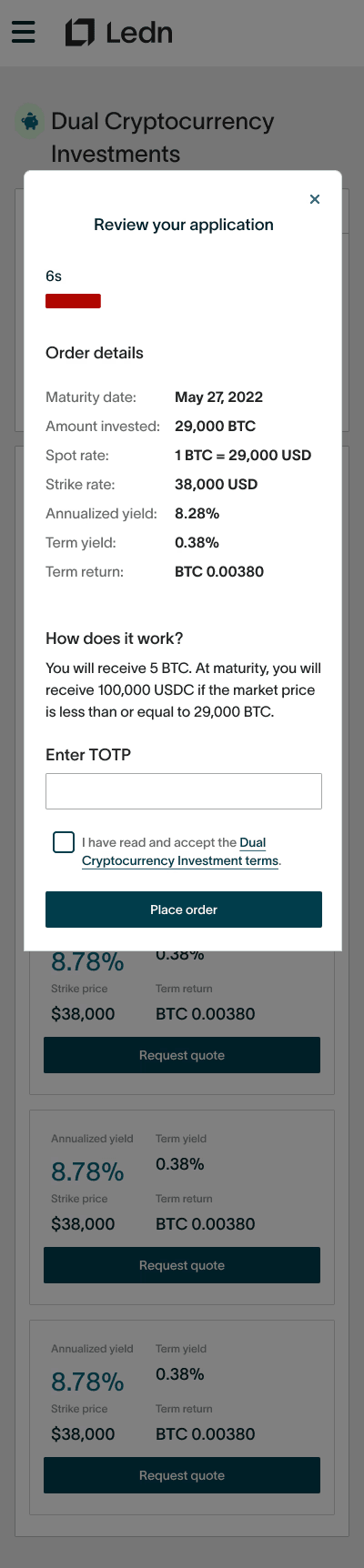 Mobile Dual Cryptocurrency Investments review application bottom sheet
