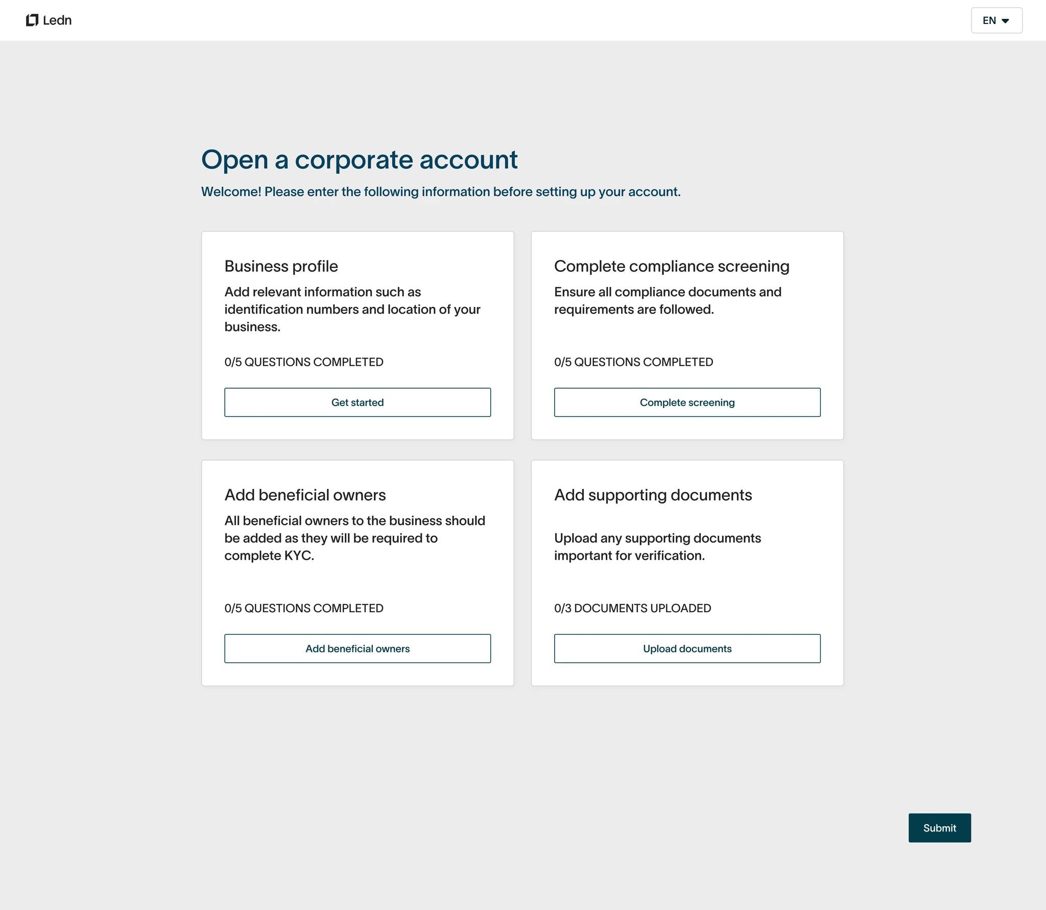 Business account registration form